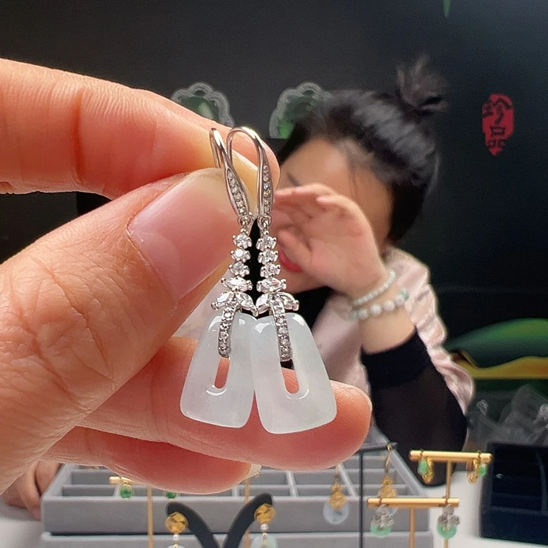 银S925镶嵌翡翠耳饰