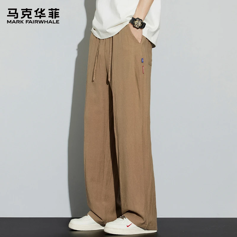 马克华菲夏季薄款莱赛尔天丝休闲裤男士潮牌百搭宽松直筒长裤子男