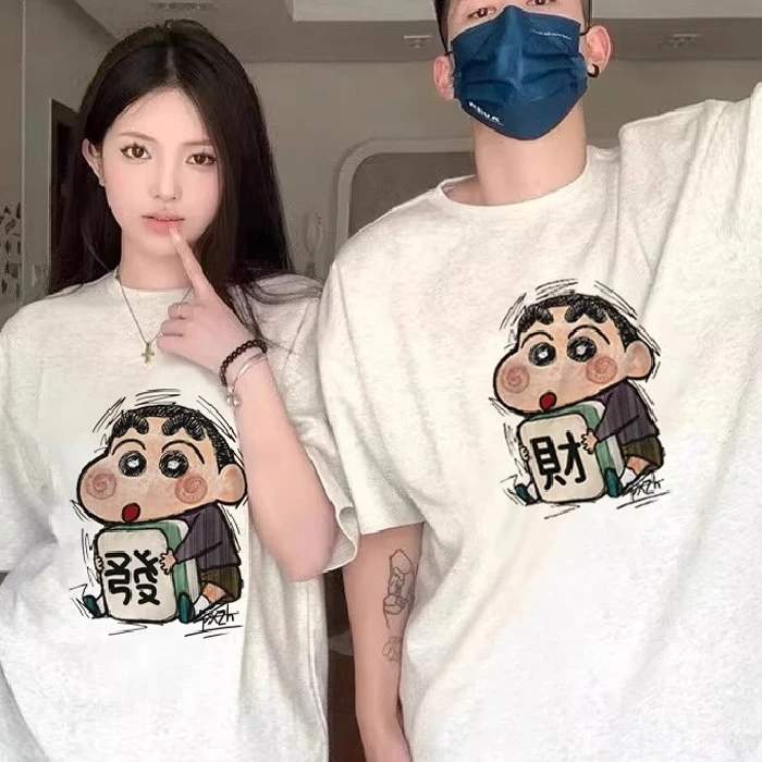 夏季新款ins超火网红潮牌独特的蜡笔小新短袖纯棉T恤特别的情侣装