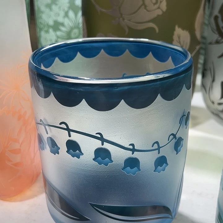 琉璃手工艺品兰色砂雕铃兰花瓶花器高21口12