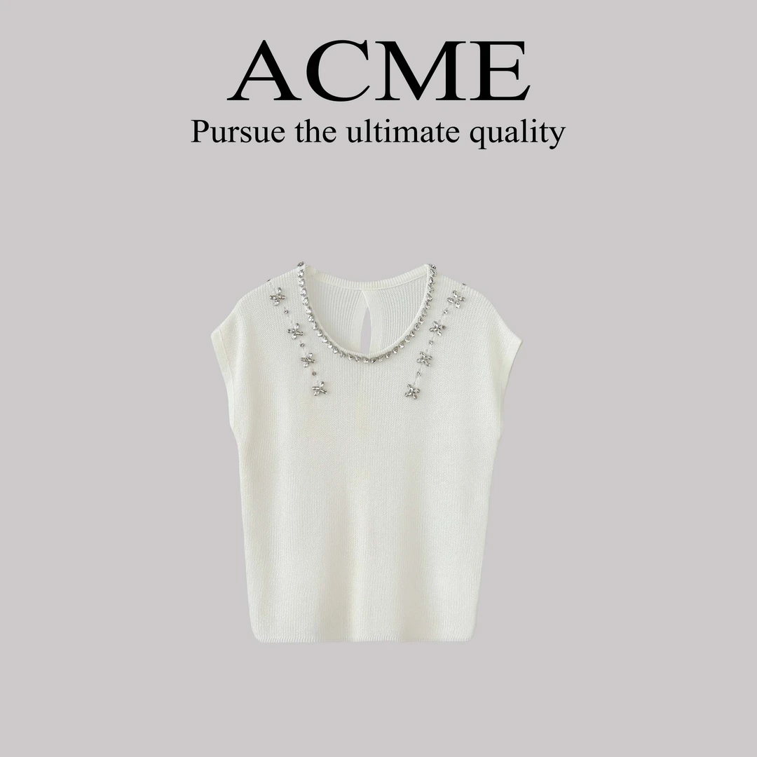 【大莹】定制—2025薄款拼接毛针织衫无袖夏季女装丁达尔风轻奢