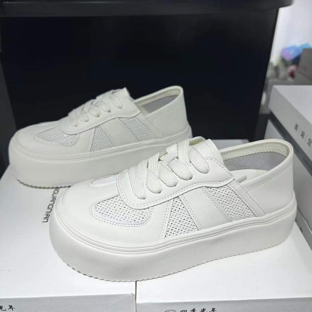 2921真皮厚底增高小白鞋女鞋2025春夏新款薄款透气松糕板鞋