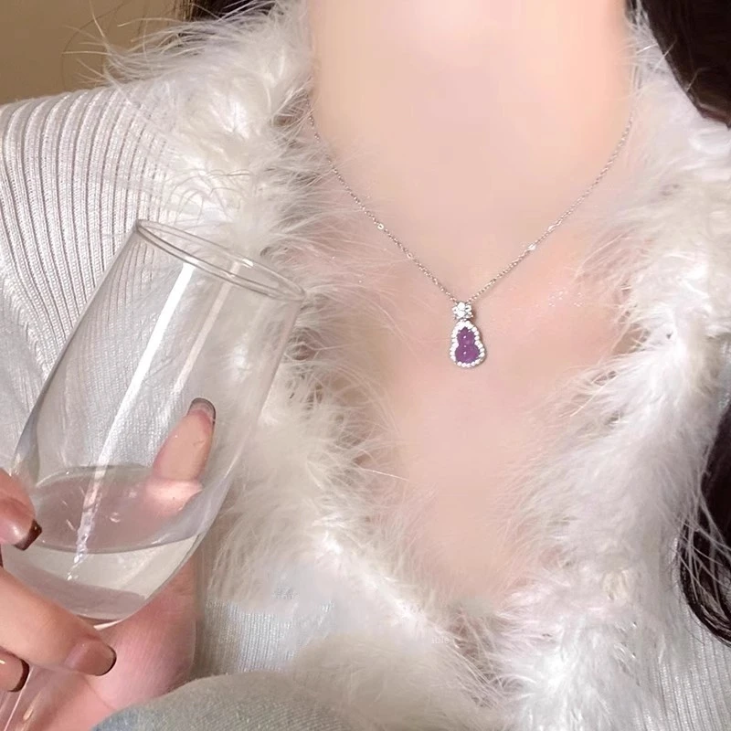 钛钢项链 新中式古风超闪紫色葫芦项链高级感轻奢锁骨链精致百搭