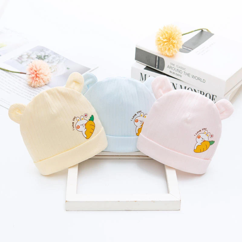 婴儿帽子双层春秋季新生儿无骨胎帽0-6个月刚出生宝宝卤门帽3卡通