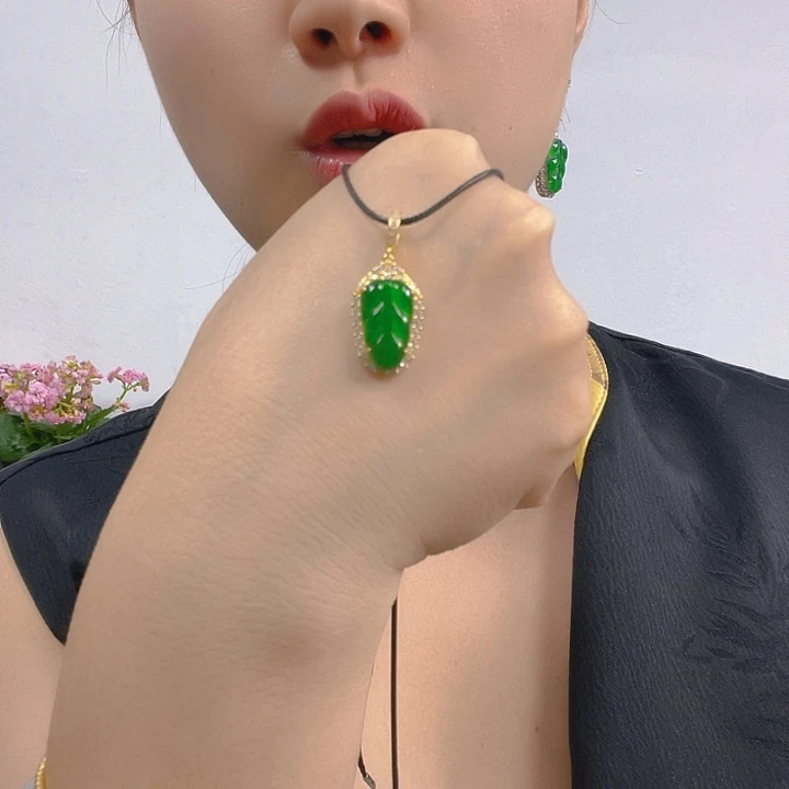 翡翠银S925镶嵌吊坠(不含链)