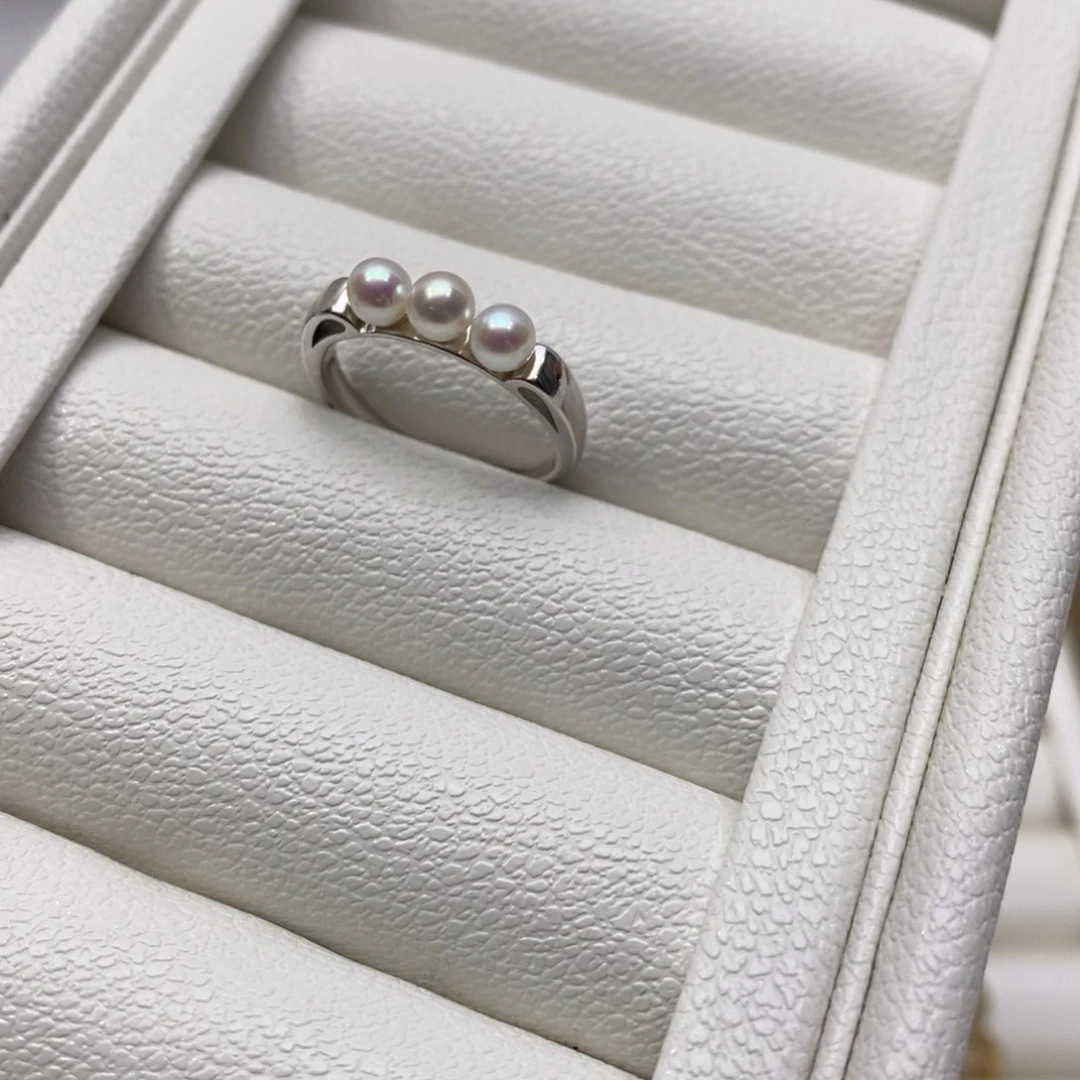 淡水珍珠戒指银S925镶嵌蓓*张4-5