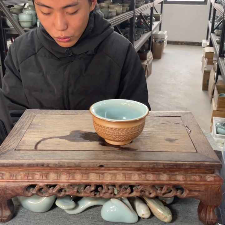 摆件天青重工小压手杯