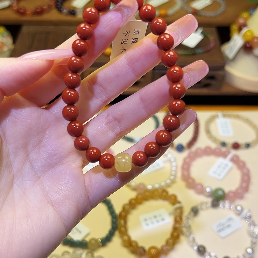 银S925镀金镶嵌水晶手串南红2022