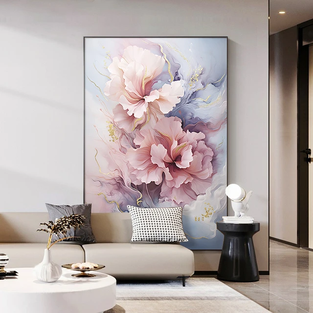 现代轻奢客厅装饰画抽象花卉沙发背景墙挂画牡丹玄关走廊过道壁画