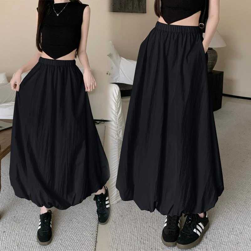 花苞半身裙女2025新款秋季法式气质宽松伞裙长款云朵蓬蓬裙带口袋