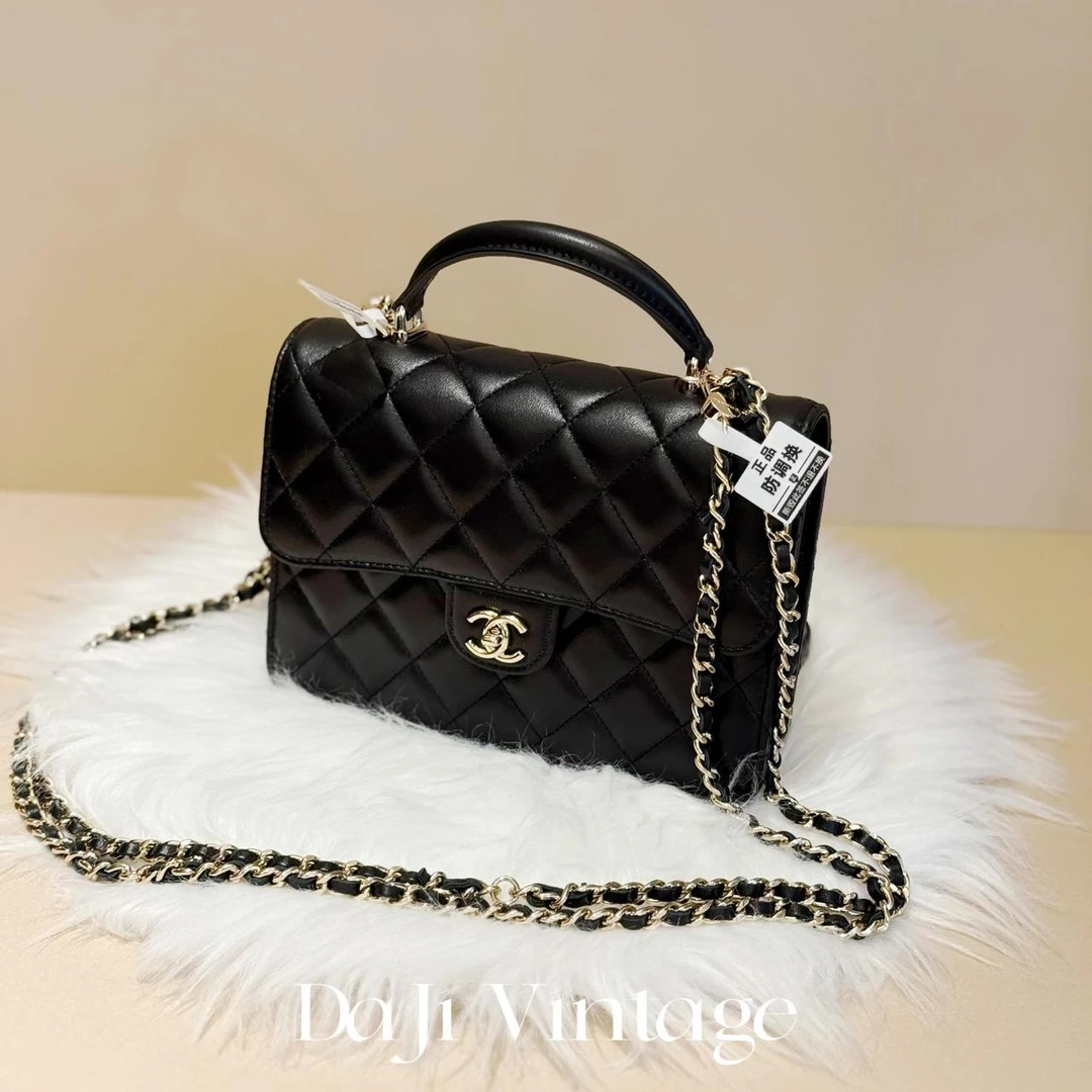 99新 Chanel/香奈儿 大吉中古/25P黑金woc双肩包