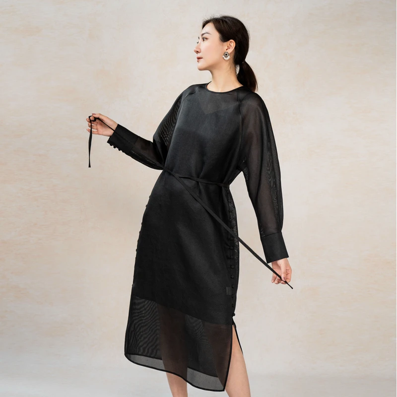 【栖香锦】】“净” 素萝香云纱 新中式 极简 连衣裙