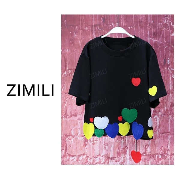 【亮哥女装】2025欧版小众设计师耀夜黑立体爱心装饰短袖9316-C4