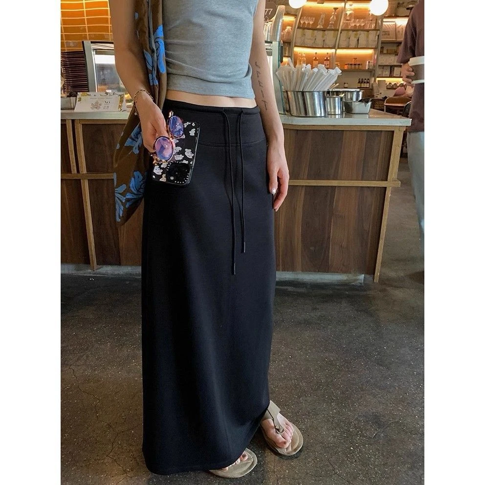 抽绳松紧休闲半身裙夏季新款直筒卫裙