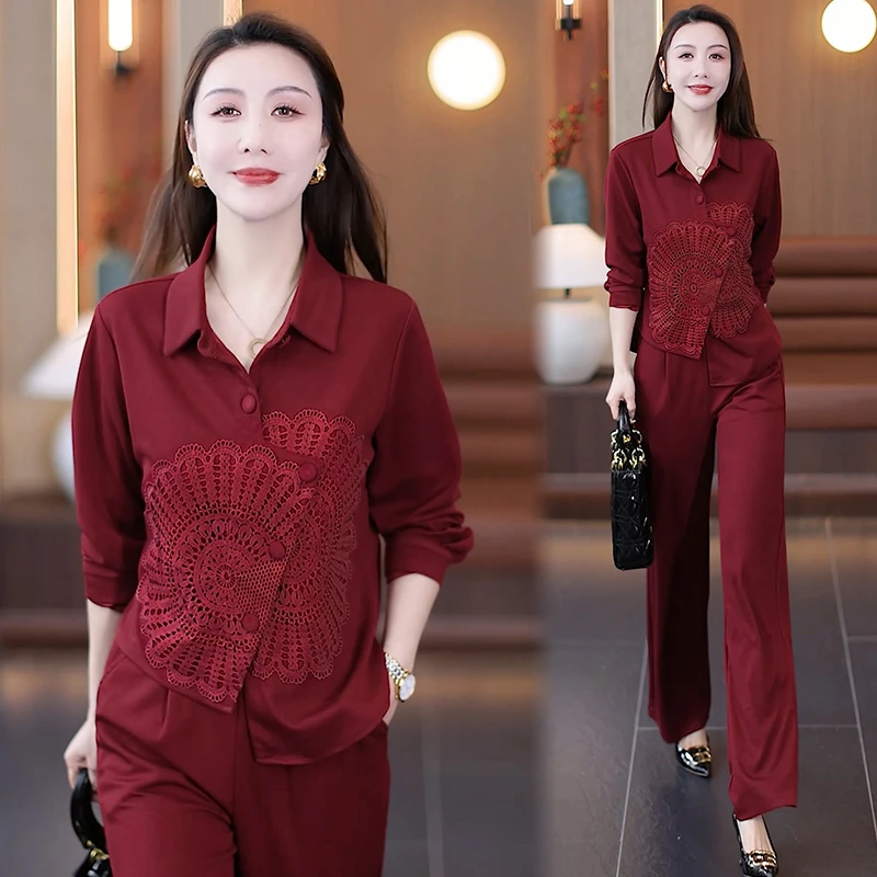 时尚休闲套装女2025秋季新款时髦洋气设计感小众衬衫阔腿裤两件套