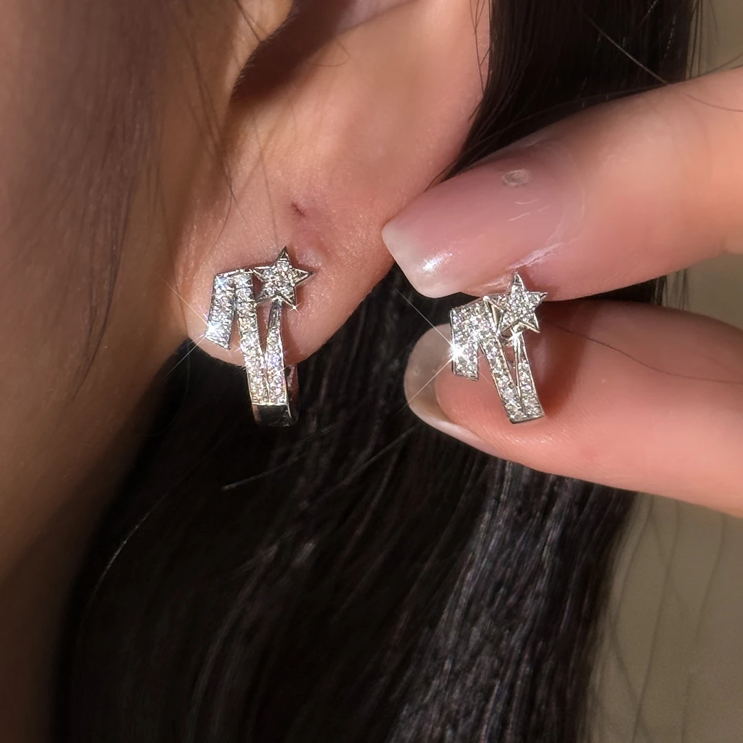 QANNA【满钻彗星】【小香风】轻奢时尚百搭个性钻石耳扣耳环AF