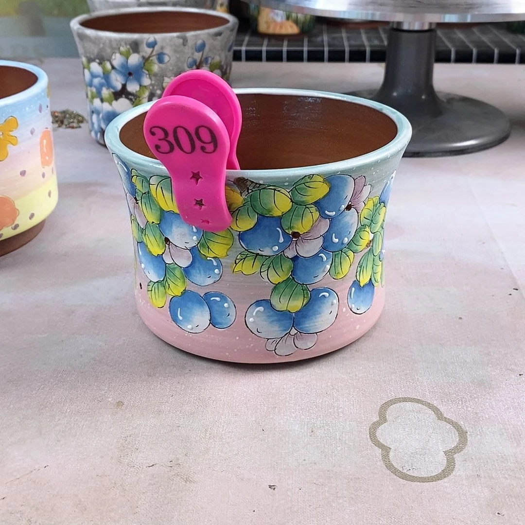 远***方红泥花盆红陶手绘花盆