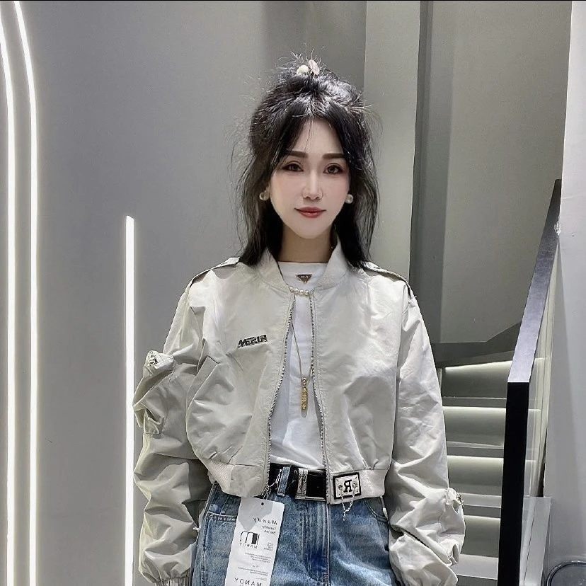 立领夹克棒球上衣时尚2024秋季新款宽松字母休闲短款设计上衣外套