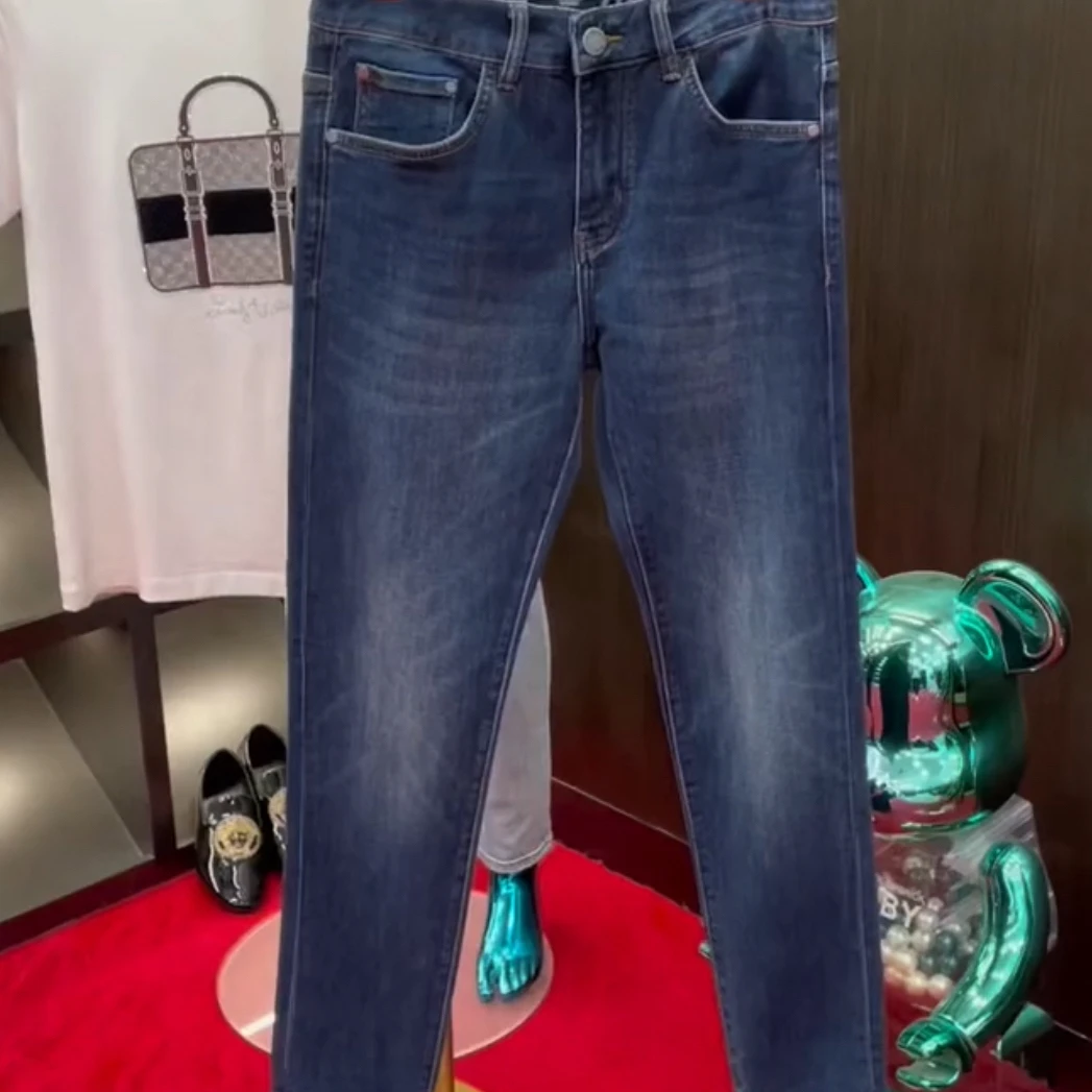 秋季新款男牛仔裤子高端轻奢经典洗水四面弹修身轻奢中腰小脚裤