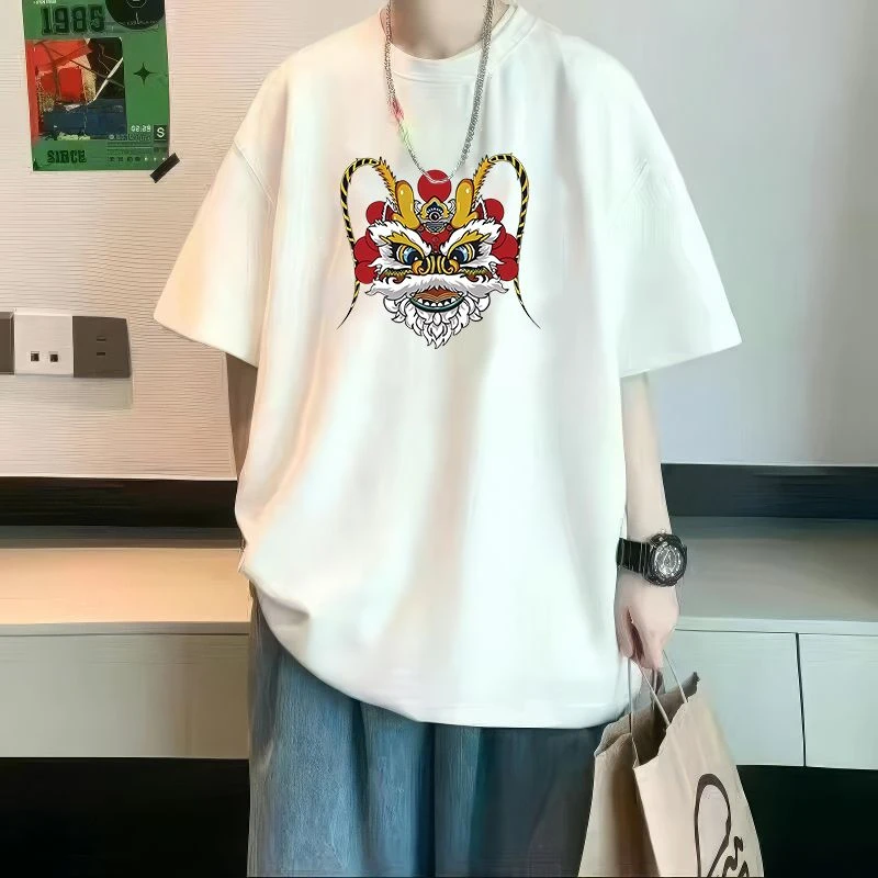 青少年国潮夏季五分袖宽松圆领上衣2025年潮流韩版潮流设计感小众