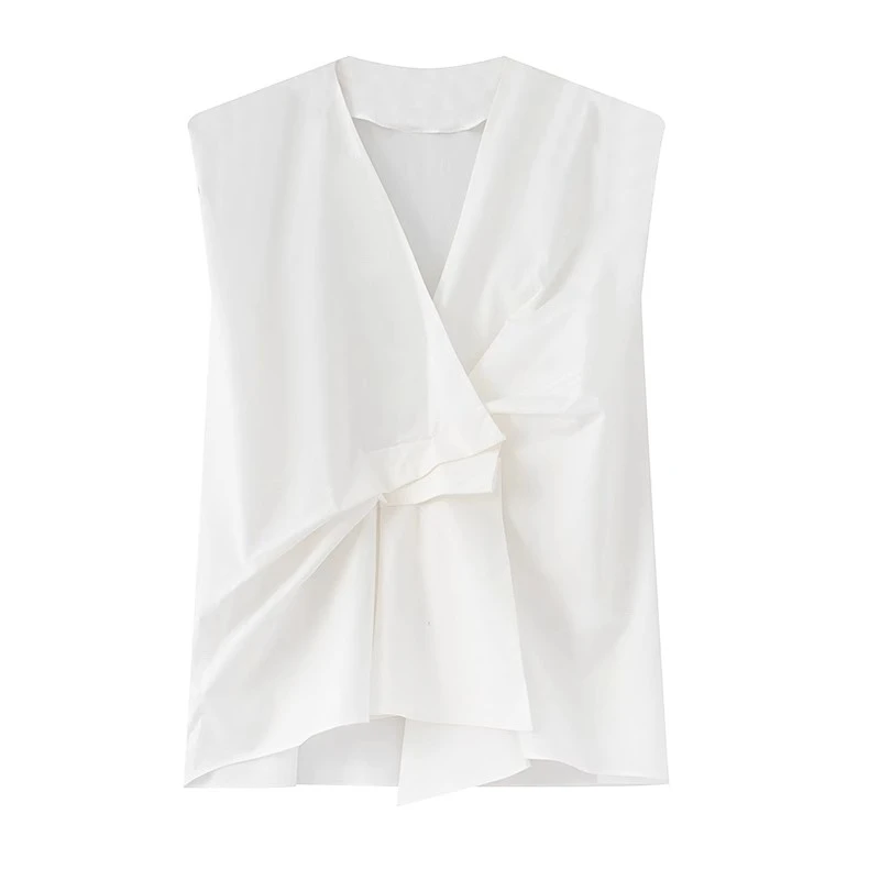 5013艾家2025夏季新款时尚纯色V领无袖衬衫禅意出游服装女气质女