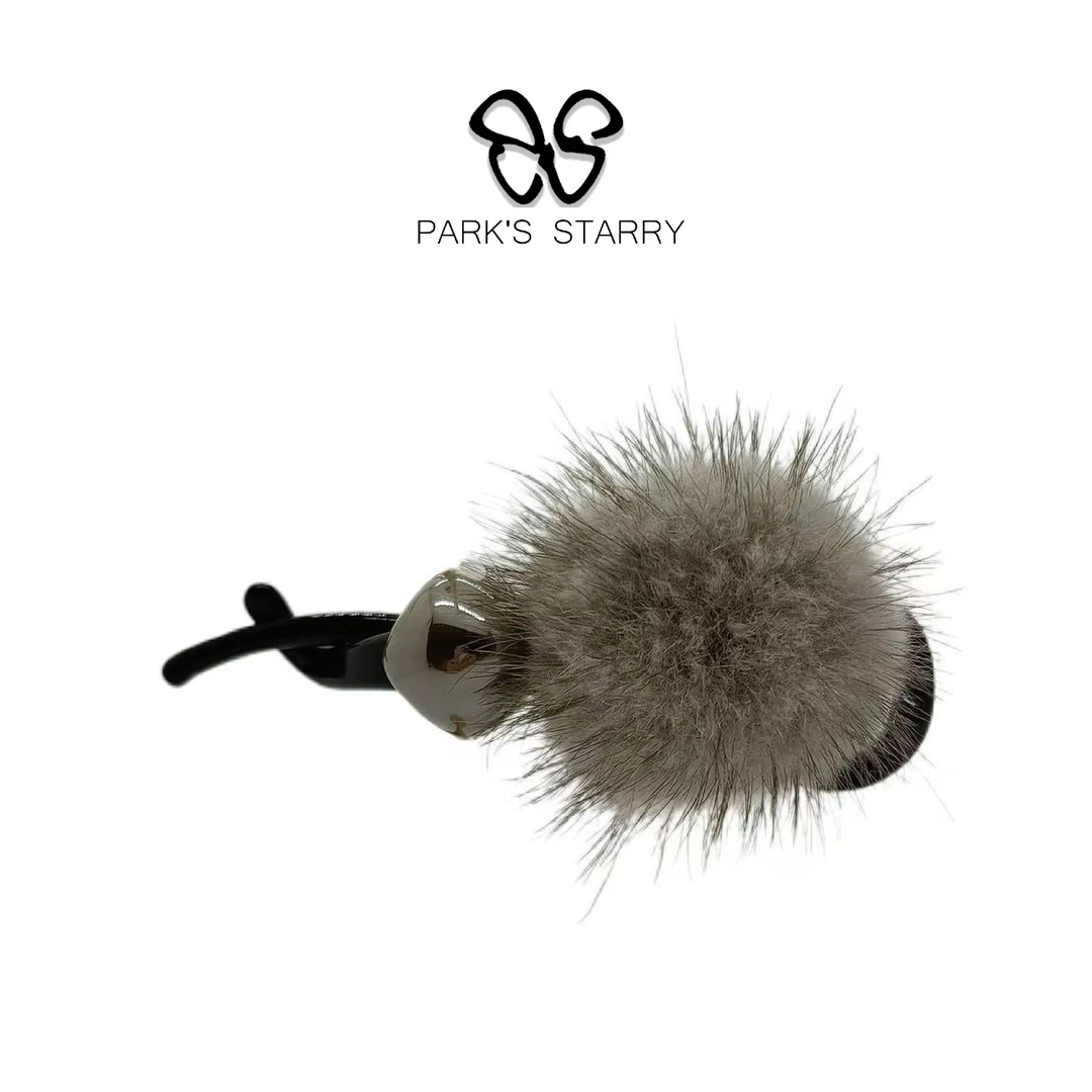 【朴朴韩国饰品】 N002 简约百搭灰色毛球珠珠扭扭夹