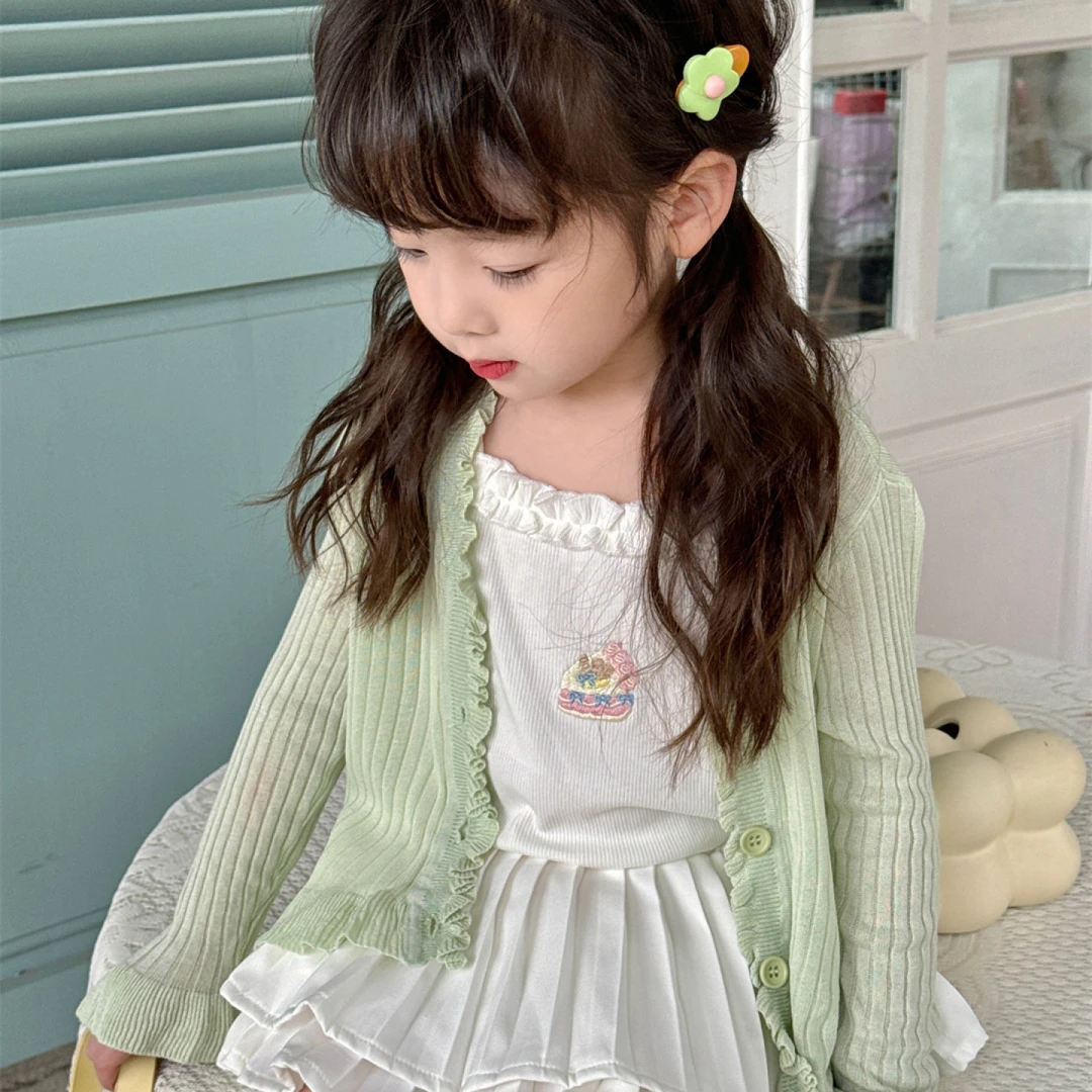 女童针织防晒新款儿童洋气变甜美上衣长袖薄款外套S-78006