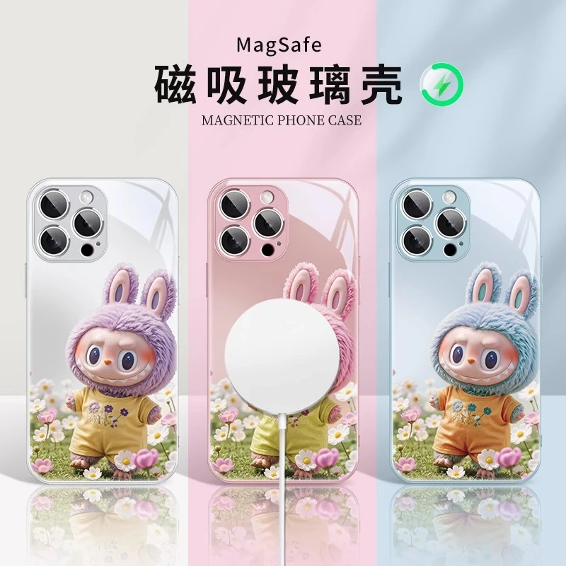 毛绒公仔适用苹果16手机壳华为mate70拉布布小米15个性14磁吸充电