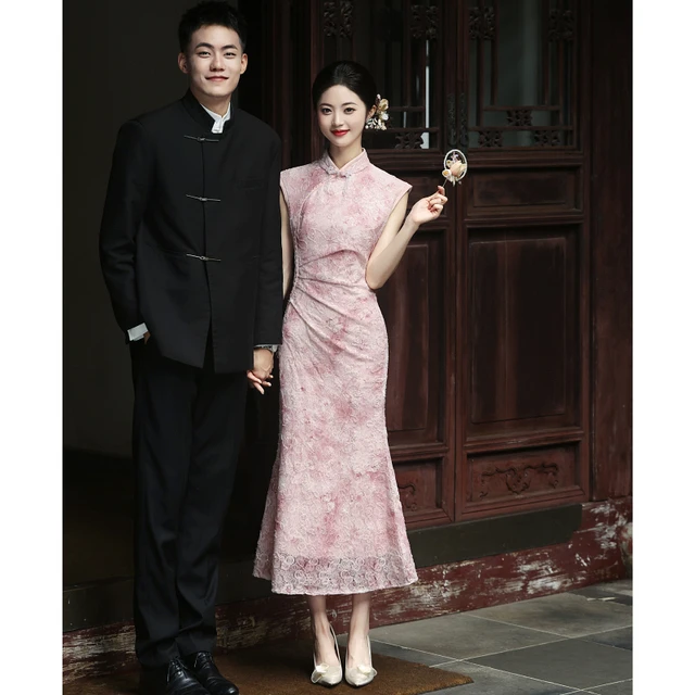 粉色旗袍敬酒服新娘2025新款高级感夏季鱼尾修身新中式订婚礼服女