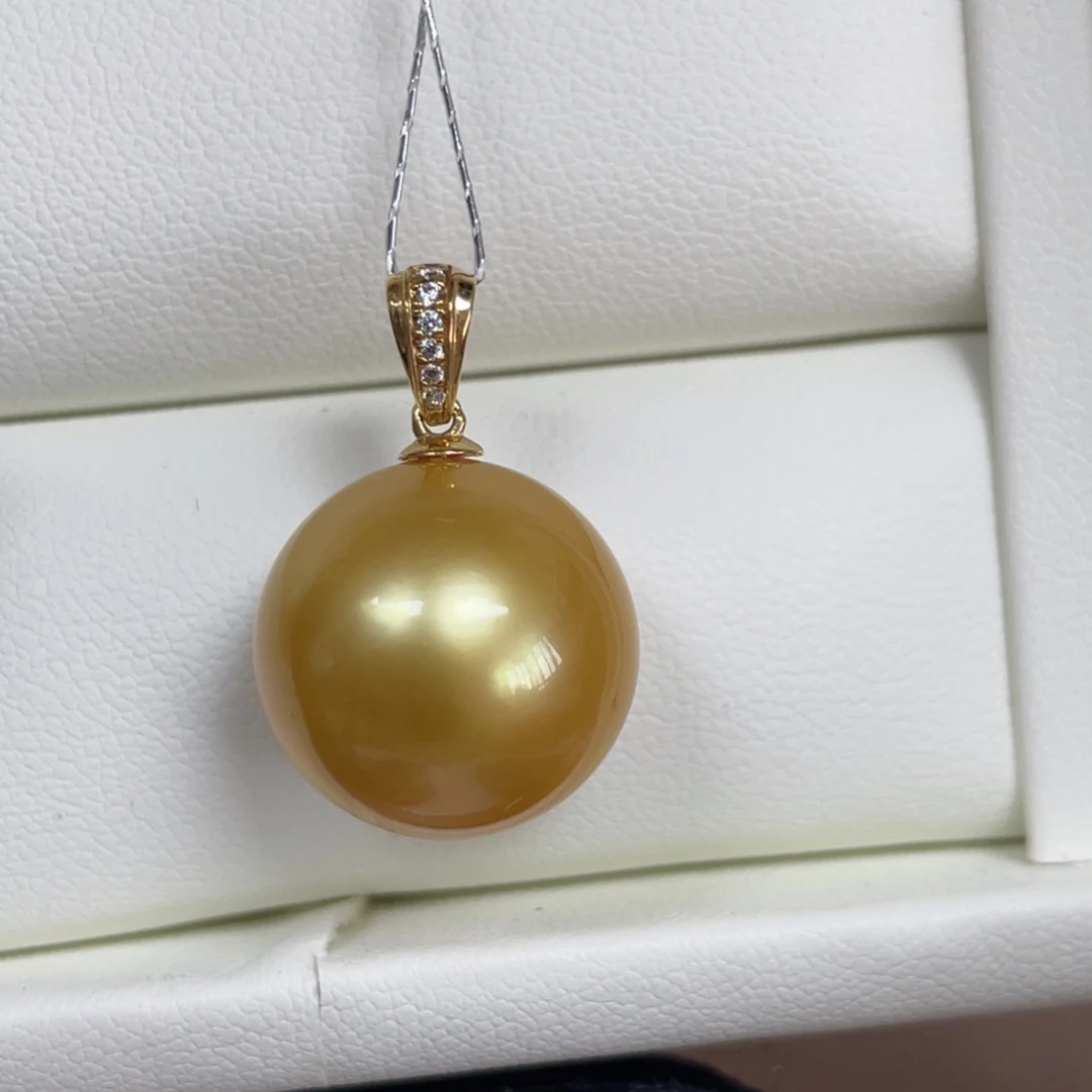 海水珍珠吊坠(不含链)18K金镶嵌14.7mm