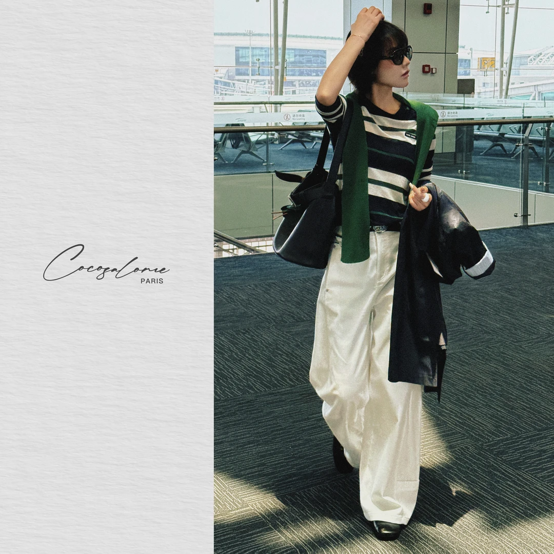 韩彬彬"蓝绿条"兰精天丝羊毛绒感撞色设计小标高定条纹衫071A-6