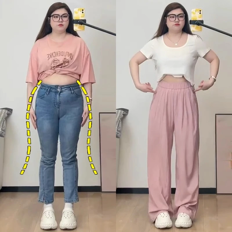2025新款山本裤子女胖mm大码显瘦梨型身材冰丝阔腿裤小个子薄款