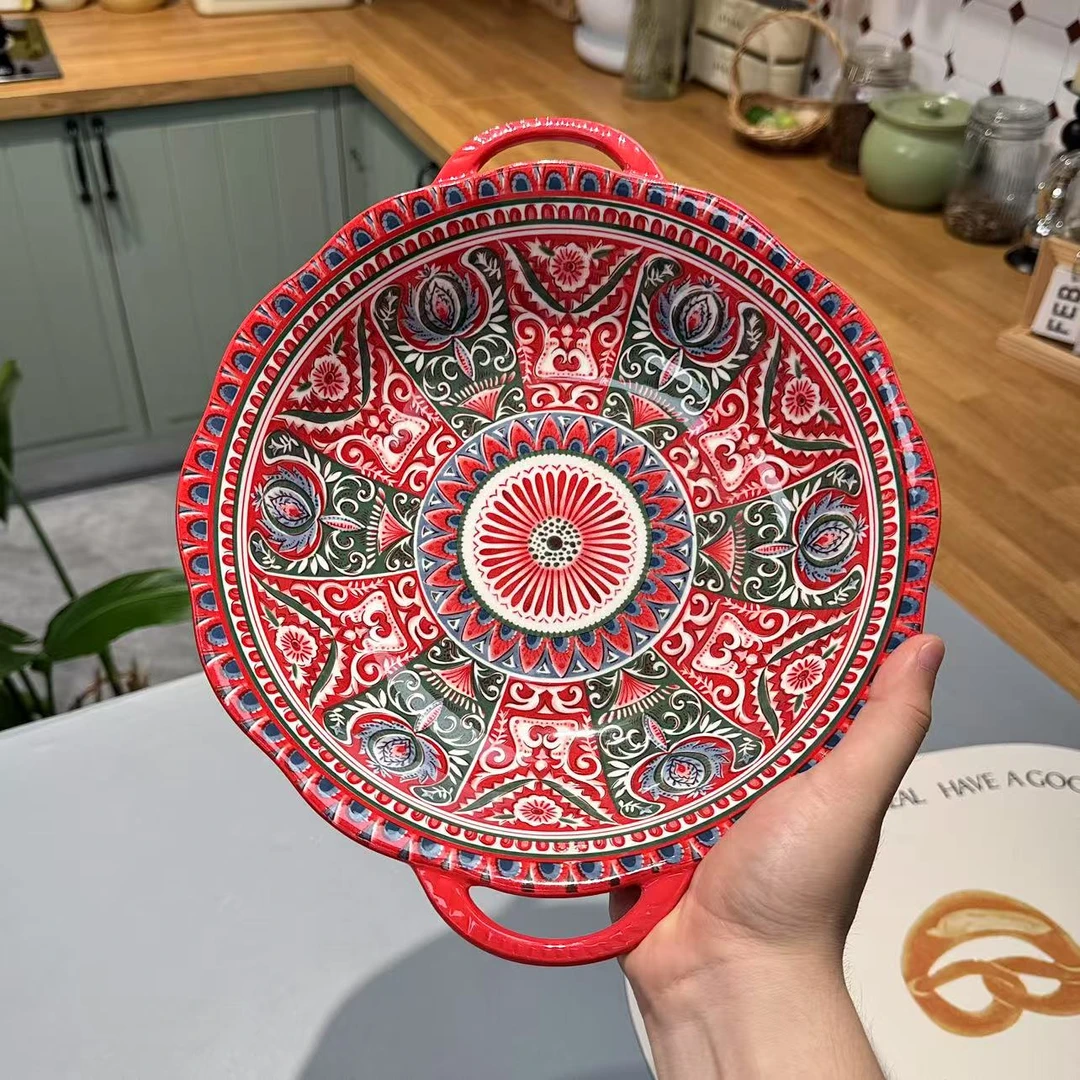 【精选】B96-12寸花边双耳大号酸菜鱼碗盆大汤碗釉下彩