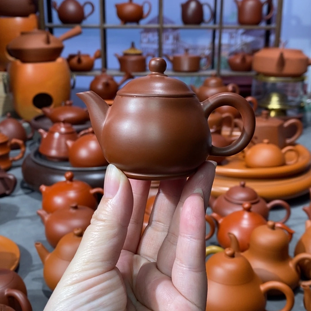 茶壶紫砂章淑煌朱泥小潘壶55c