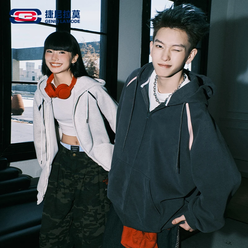 【敖瑞鹏代言】美式街头重磅400G开衫卫衣男女款连帽春秋季连帽外套