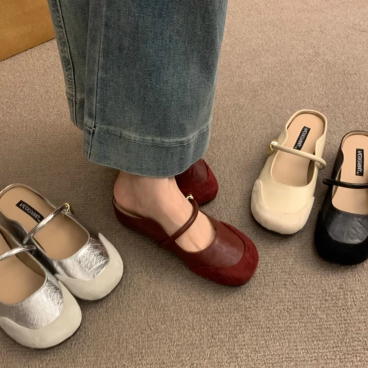 软皮版~法式复古半拖鞋女软底内增高玛丽珍鞋明星同款百搭鞋子