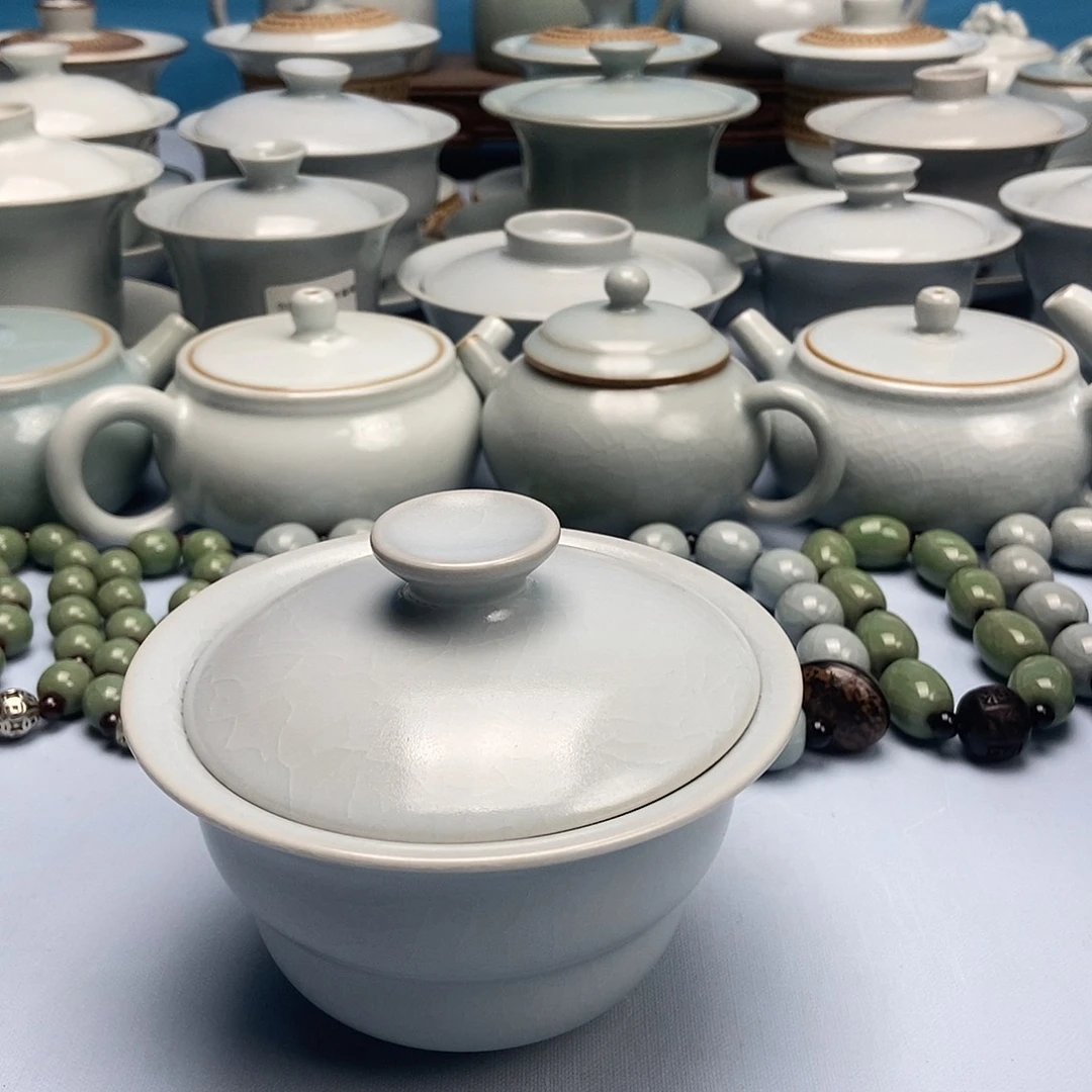 杯仿古月白釉福禄盖碗原矿原釉原产地