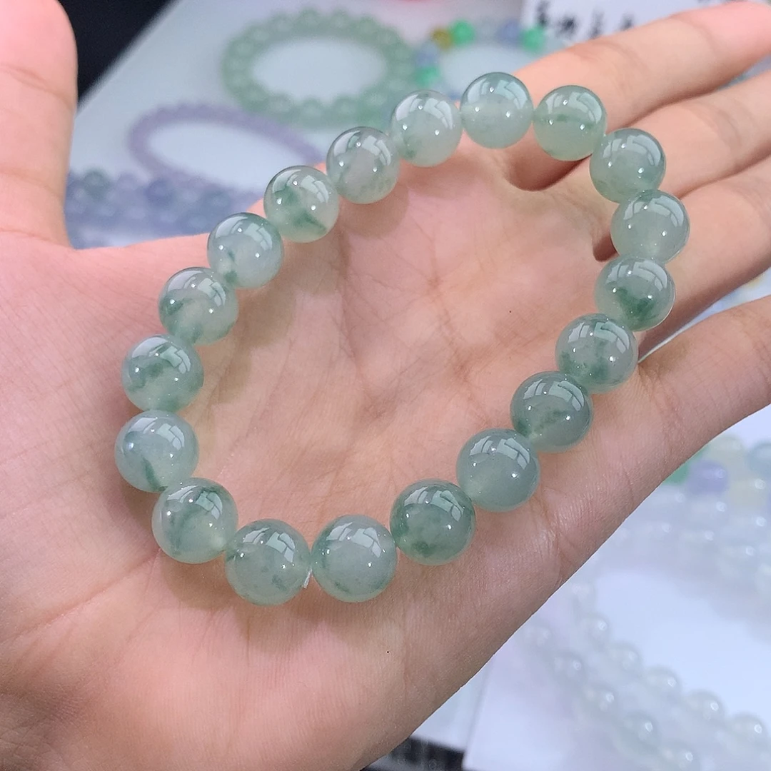 未镶嵌手链翡翠冰飘绿花手串