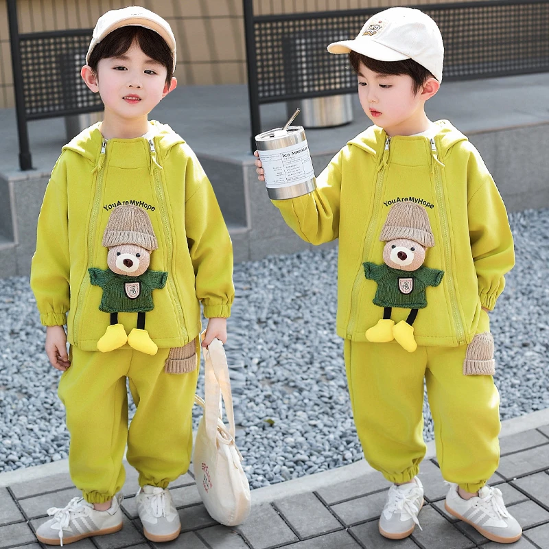 男童春季洋气卫衣套装2025新款男孩时髦休闲运动衣服宝宝两件套潮