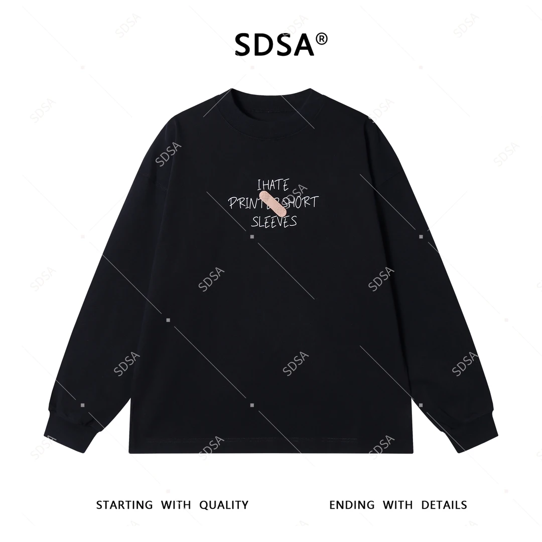 SDSA男士2025新款轻奢痞帅男装印花字母创可贴设计圆领长袖T恤潮
