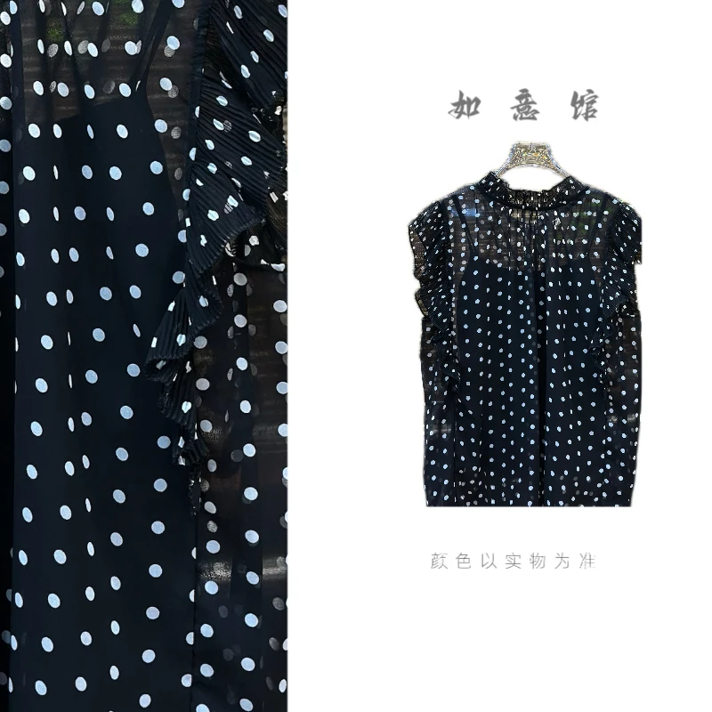 如意馆【法式波点衫】原创法式波点高级黑色微透薄款通勤显瘦罩衫