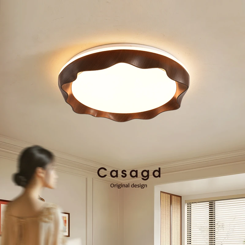 法式中古风卧室书房灯新中式护眼创意胡桃木色餐厅吸顶灯CASAGD