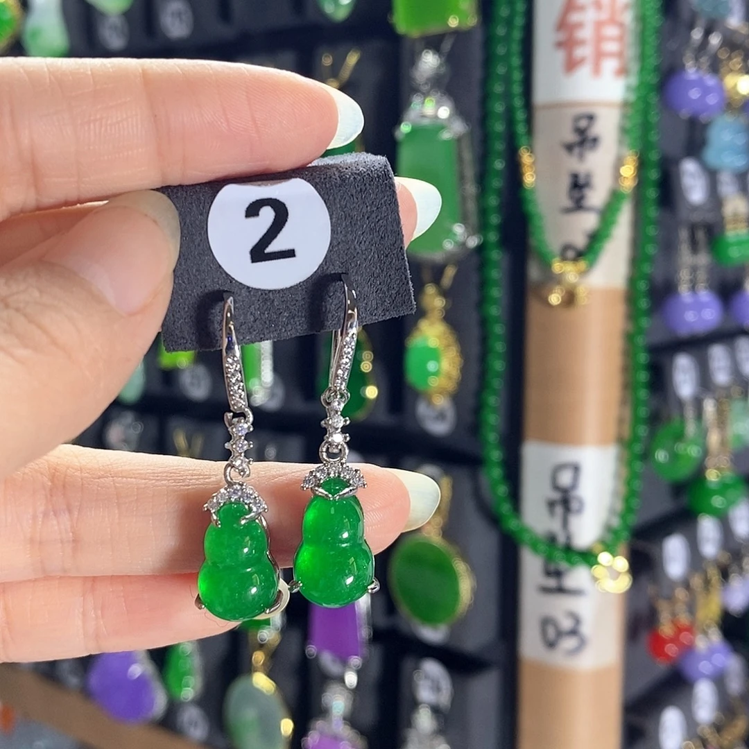 银S925镶嵌翡翠耳饰2