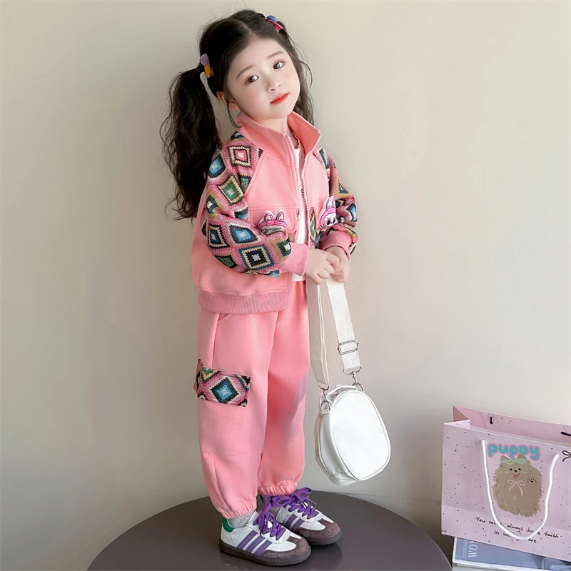 女童秋装2025新款洋气时髦儿童衣服秋季运动女小童束脚工装裤套装