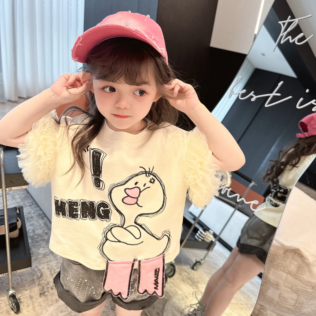 【Mantoumama】【现货】大头鸭卡通短袖T恤女童夏季洋气少女上衣