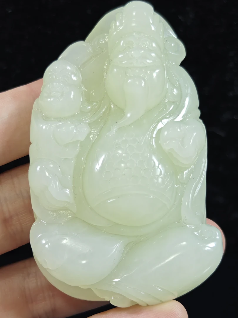 旧藏天然和田玉人财两旺手把件112克75*41*21mm