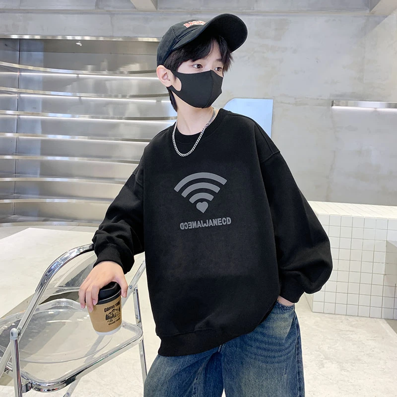 男童春秋装卫衣2025中大童帅气男孩休闲WiFi印花卫衣潮流百搭圆领