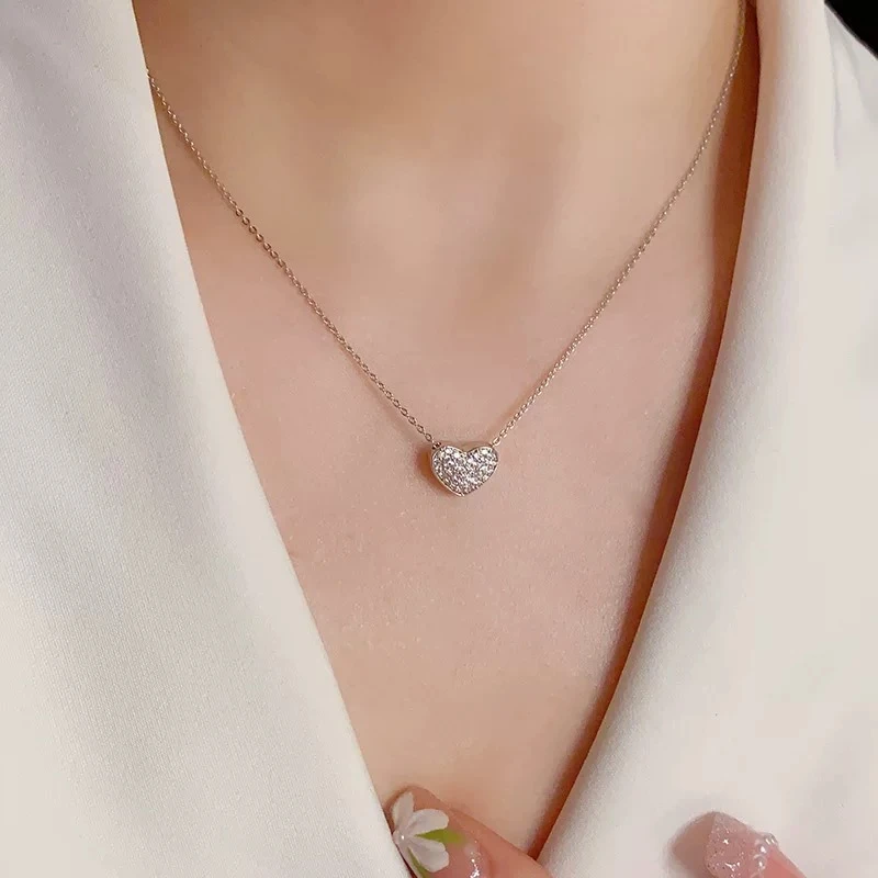 钛钢项链 双面微镶心锁骨链百搭轻奢高级感项链F2038