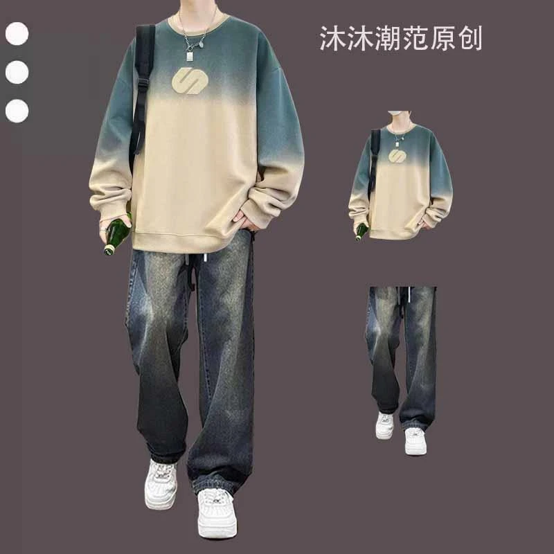 青少年卫衣套装男春秋2025新款高初中学生潮流两件套酷帅穿搭一套