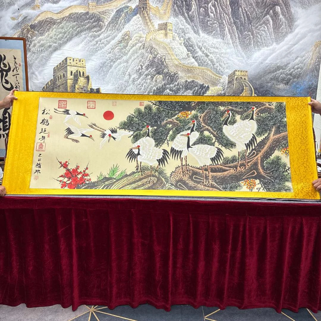 潘耀邦-《松鹤延年》精品国画-200X70cm
